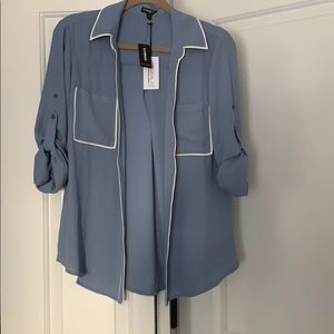 Express blue button up top